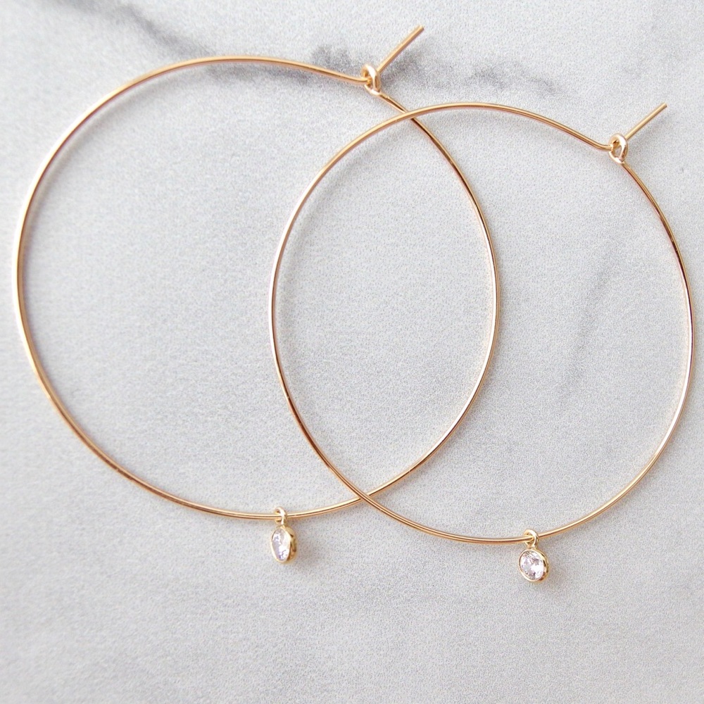 Large diamond cz hoop earrings 14k GF - Picture 5 of 8